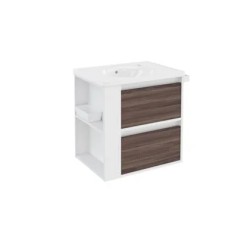 B-Smart Mueble 2 cajones con lavabo de porcelana 60 cm Blanco Fresno