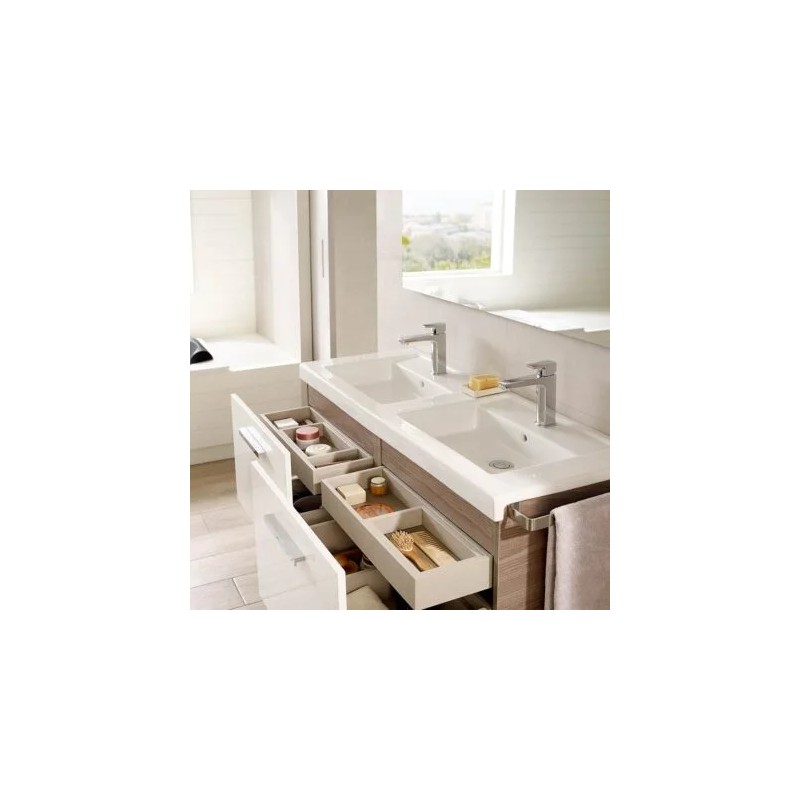 Prisma Lavabo de porcelana mural o sobre encimera doble 120 cm Blanco