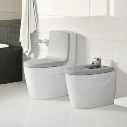 Khroma Taza adosada a pared con salida dual para inodoro dos piezas Blanca