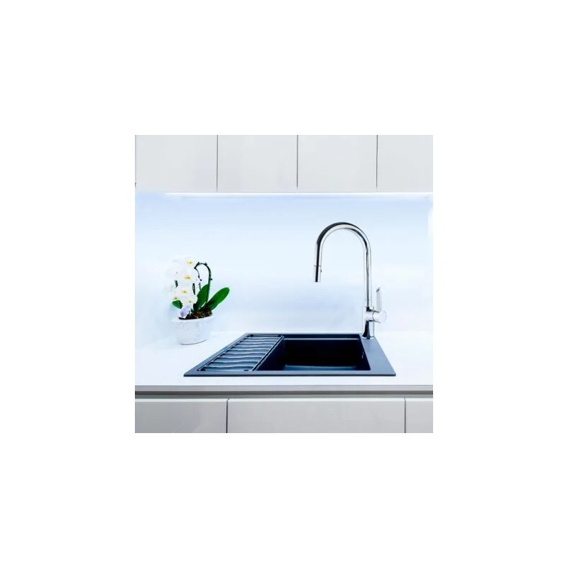 Monomando de cocina con caño alto metálico 2 jets extraíble minimalista Cromo