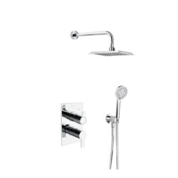 Blautherm conjunto monomando metálico empotrado 2 vías con soporte toma de agua, ducha teléfono y rociador cuadrado 225 mm Cromo