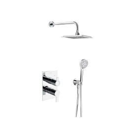 Blautherm conjunto monomando metálico empotrado 2 vías con soporte toma de agua, ducha teléfono y rociador cuadrado 225 mm Cromo