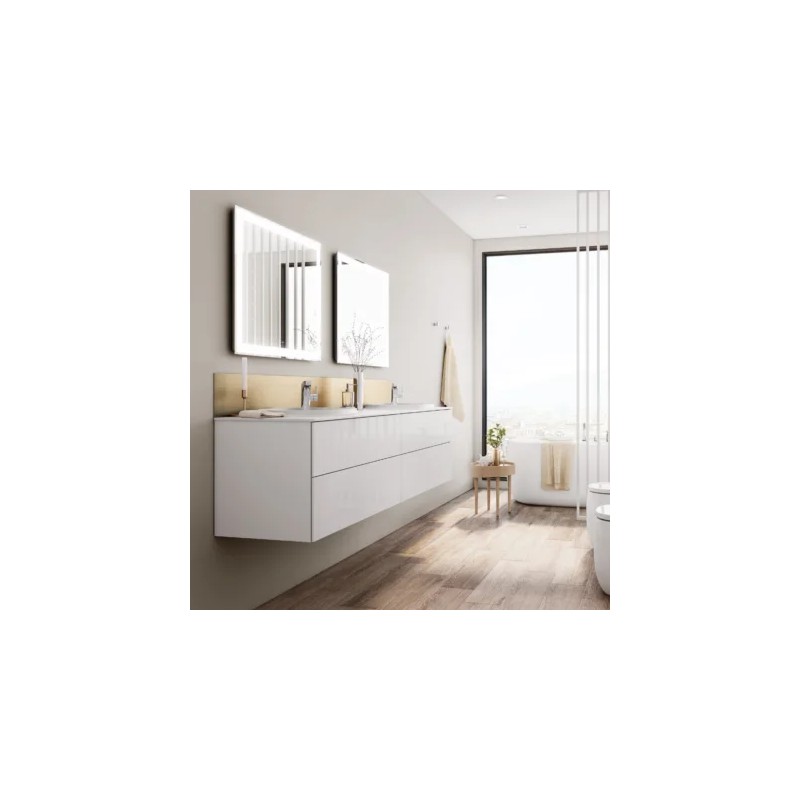 Beyond Unik mueble base 160 cm con cuatro cañones y lavabo doble de Surfex Blanco Brillo