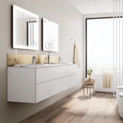 Beyond Unik mueble base 160 cm con cuatro cañones y lavabo doble de Surfex Blanco Brillo