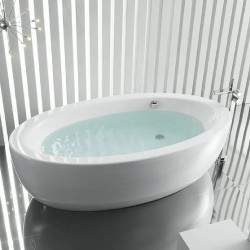 Georgia Ba?era acr?lica one-piece oval con fald?n integrado y juego de desag?e Blanco