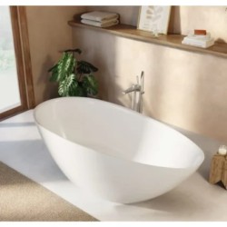 Kauai Bañera de Stonex oval con desagüe click-clack y sifón Blanco