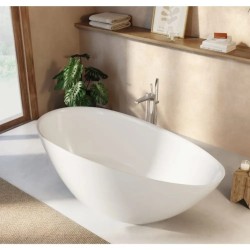 Kauai Bañera de Stonex oval con desagüe click-clack y sifón Blanco