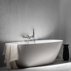 Ariane Bañera de Stonex oval con desagüe click-clack y sifón Blanco