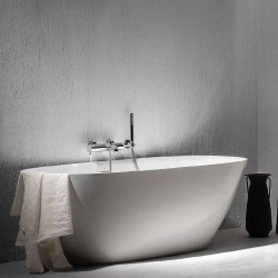 Ariane Bañera de Stonex oval con desagüe click-clack y sifón Blanco