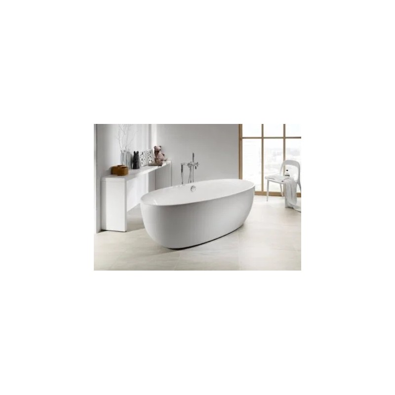 Virginia Tina acrílica one-piece oval con faldón integrado y juego de desagüe Blanca