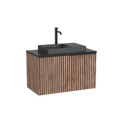 Unik Mueble base de un cajón, encimera marmoleada y lavabo de sobre encimera sin orificio para grifería