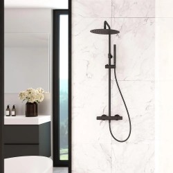 Tzar columna telescópica termostática rociador Ø 250 mm y accesorios metálicos Negro Mate