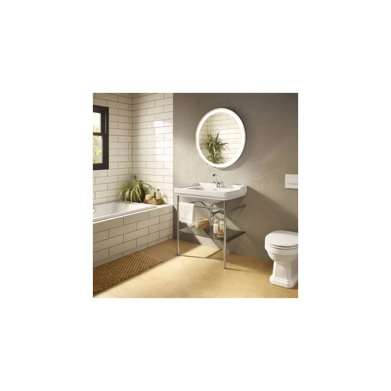 Carmen Unik estructura base con repisa de cristal y lavabo con 3 orificios