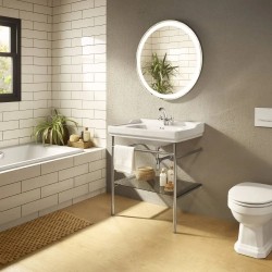 Carmen Unik estructura base con repisa de cristal y lavabo con 3 orificios